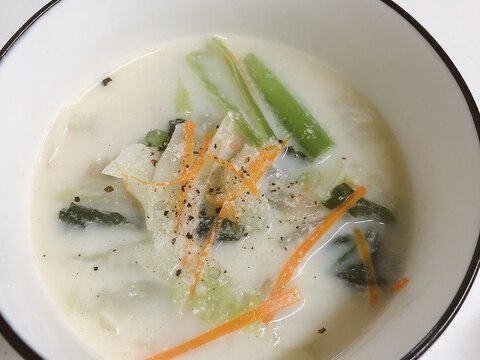 白菜と小松菜のクリームスープ
